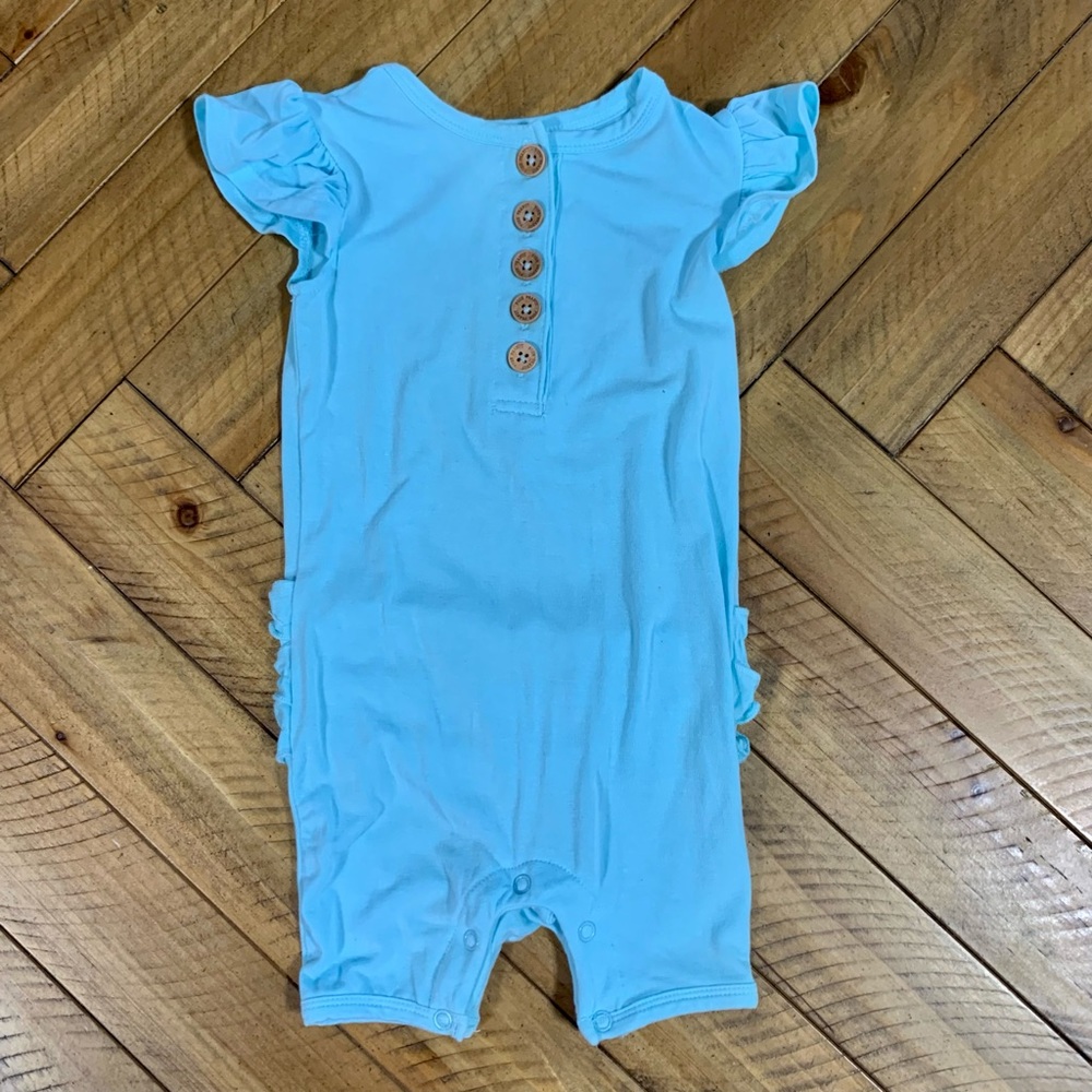 Robbins Egg Ruffled Cap Sleeve Henley Romper